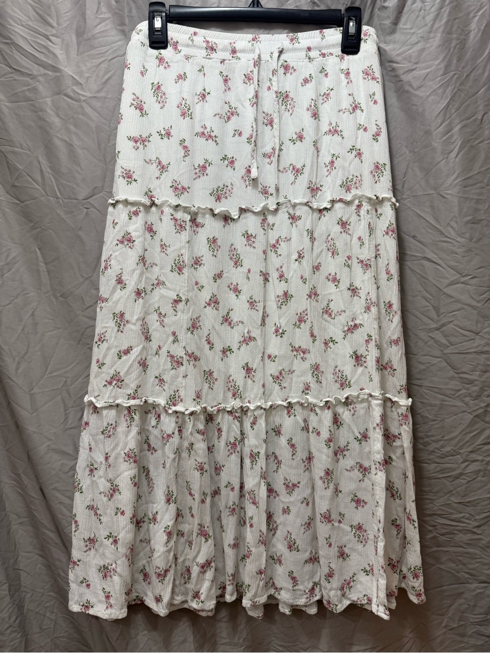 Celebrity Pink Cream Maxi Skirt with Pink Floral Print